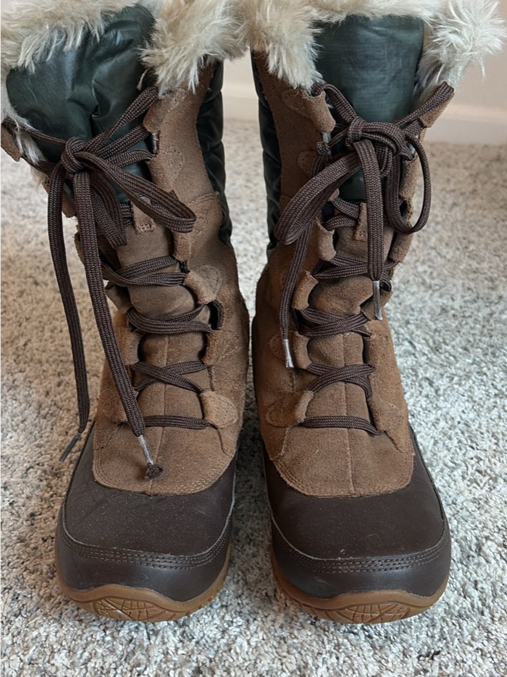 The North Face Women's Brown Faux Fur-Trim Insulated Snow Boots